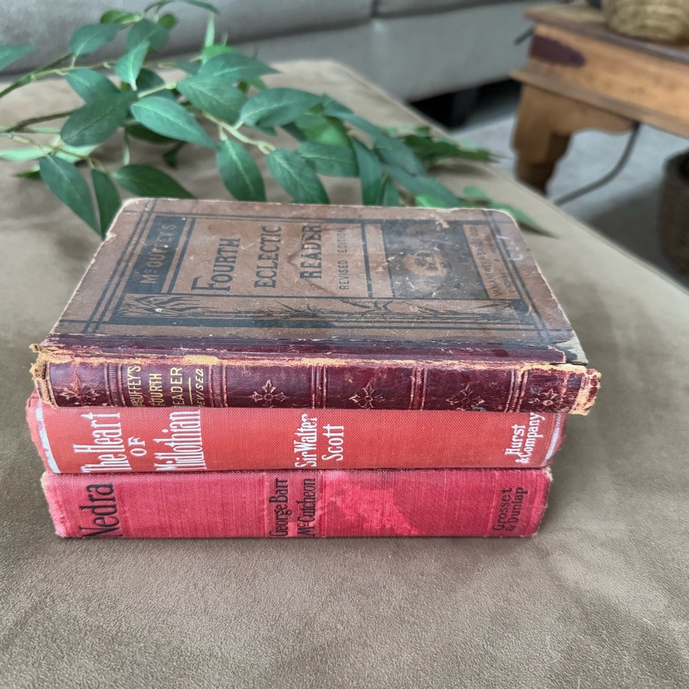 Antique burgundy Red and Brown Hardcover Books Vintage Decorative Real Books!